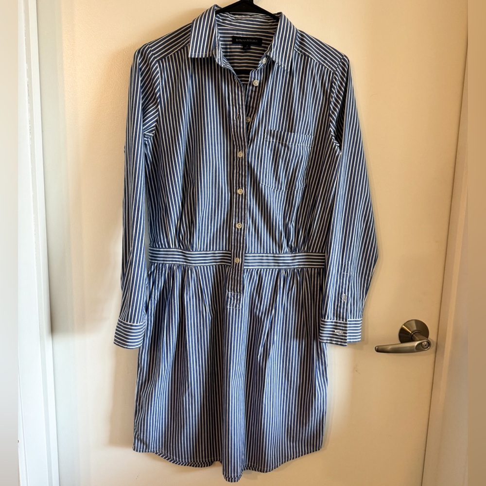 Banana Republic Cotton Blue and White Striped Button Down Shirt Dress - size 2